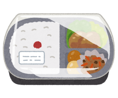 ご飯やおかずが入っているお弁当に透明の蓋がかぶせてあるイラスト