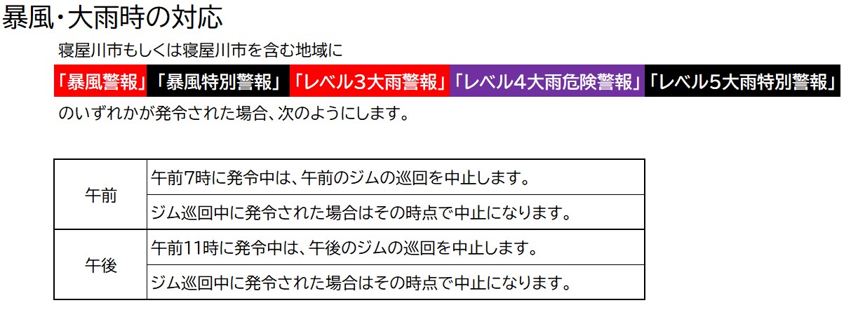 暴風・大雨時の対応