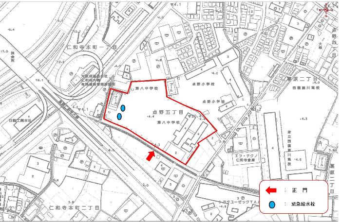 市立第八中学校の位置図