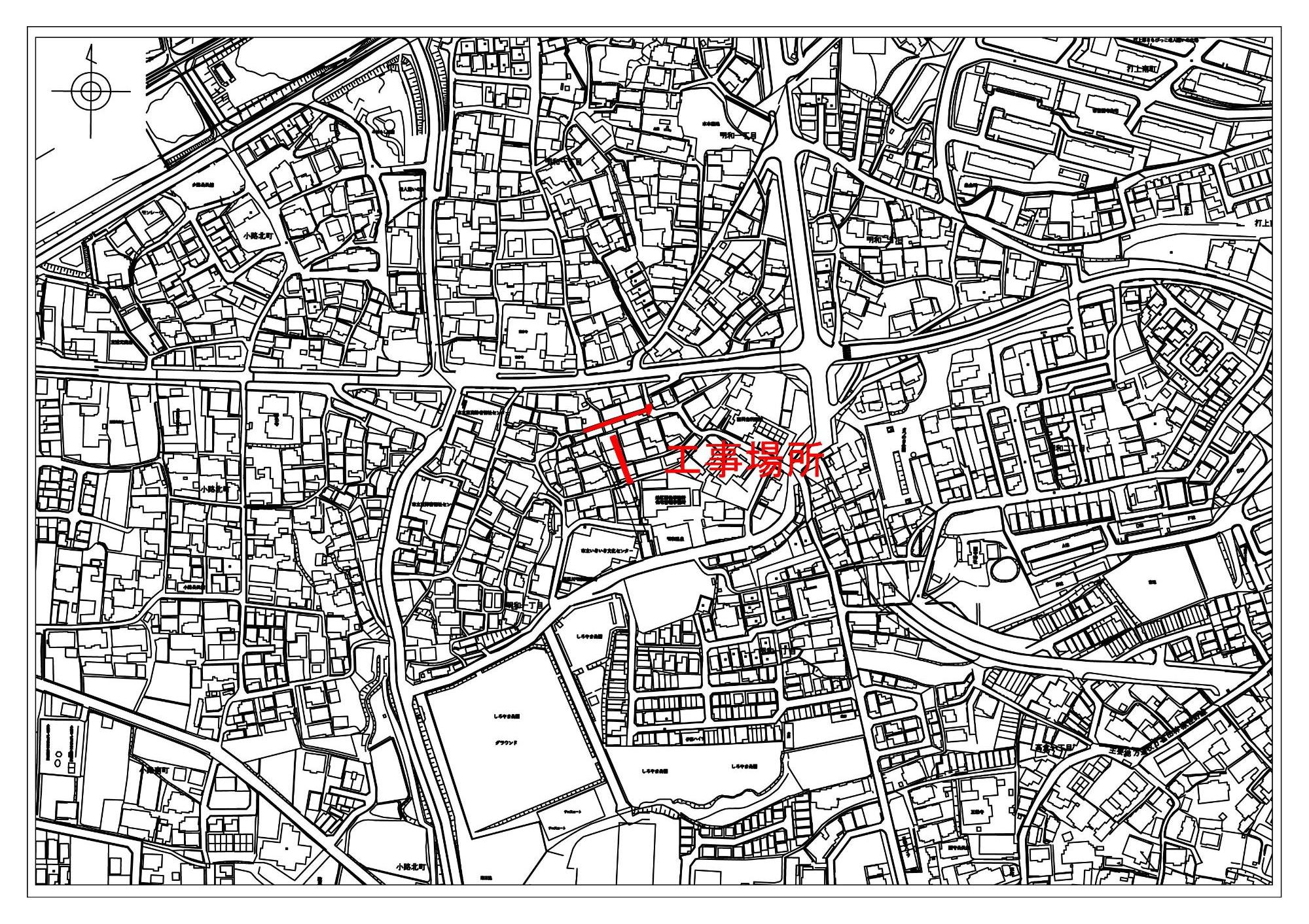 明和南地区(第1地区)道路築造工事に伴う水道管移設工事の位置図