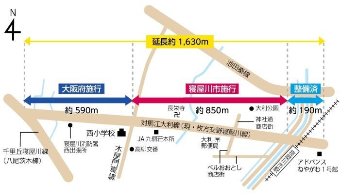 都市計画道路対馬江大利線事業の位置図