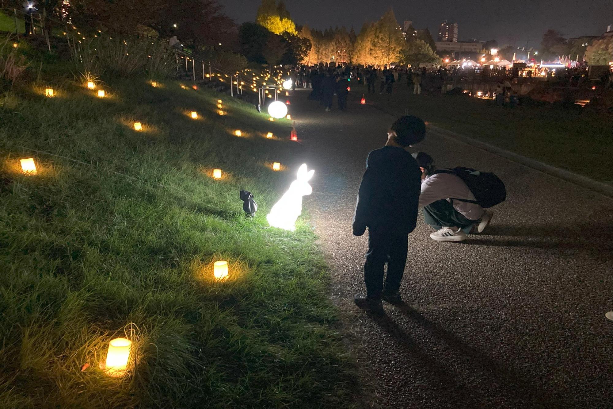 法面LEDランタンエリアン（うさぎとポールライトオブジェ）