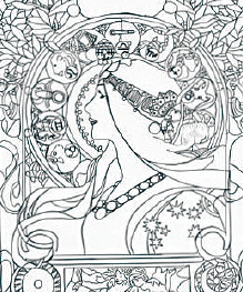 女性像の絵画をモチーフにした図案