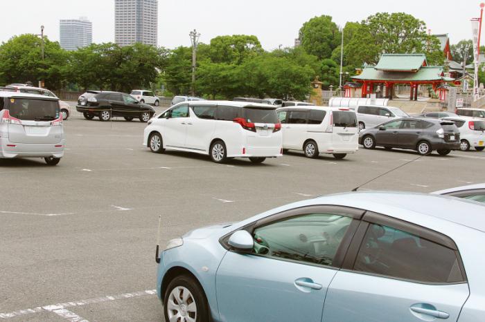 成田山不動尊の山門の前が広大な駐車場になっている今の写真