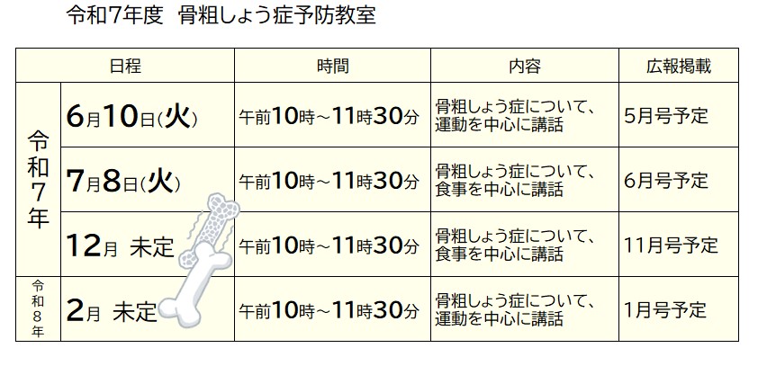 令和7年度骨粗しょう症予防教室日程表