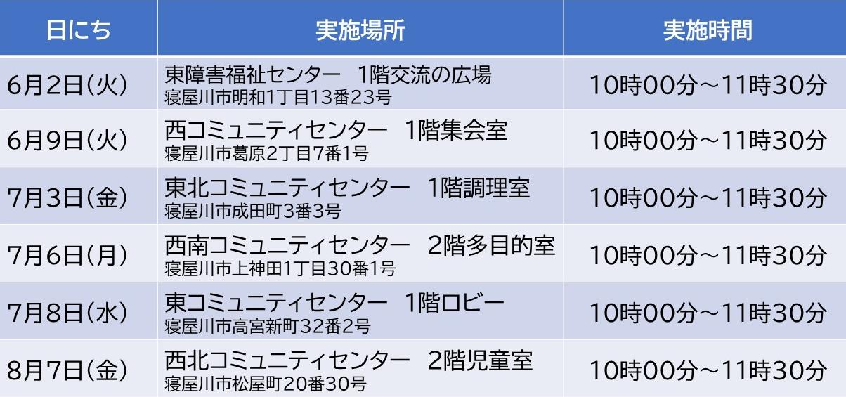 公共施設６月から８月