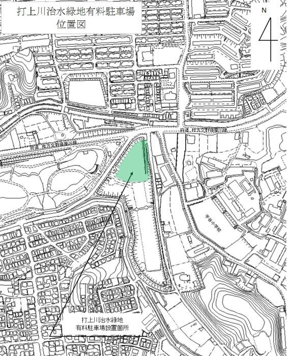 打上川治水緑地 有料駐車場 位置図を示した地図