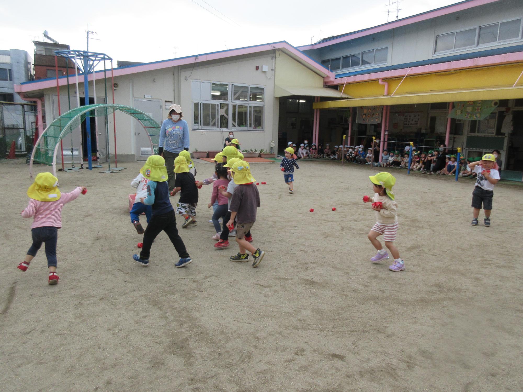 3歳児追いかけ玉入れの様子